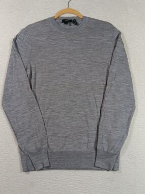 Theory Sweater Mens Small Gray Regal Wool Crewneck Lightweight Ribbed Trim